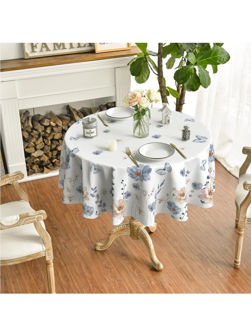 NEW Horaldaily Spring Tablecloth 90 x 90 Inch Round Watercolor Flowers Seasonal